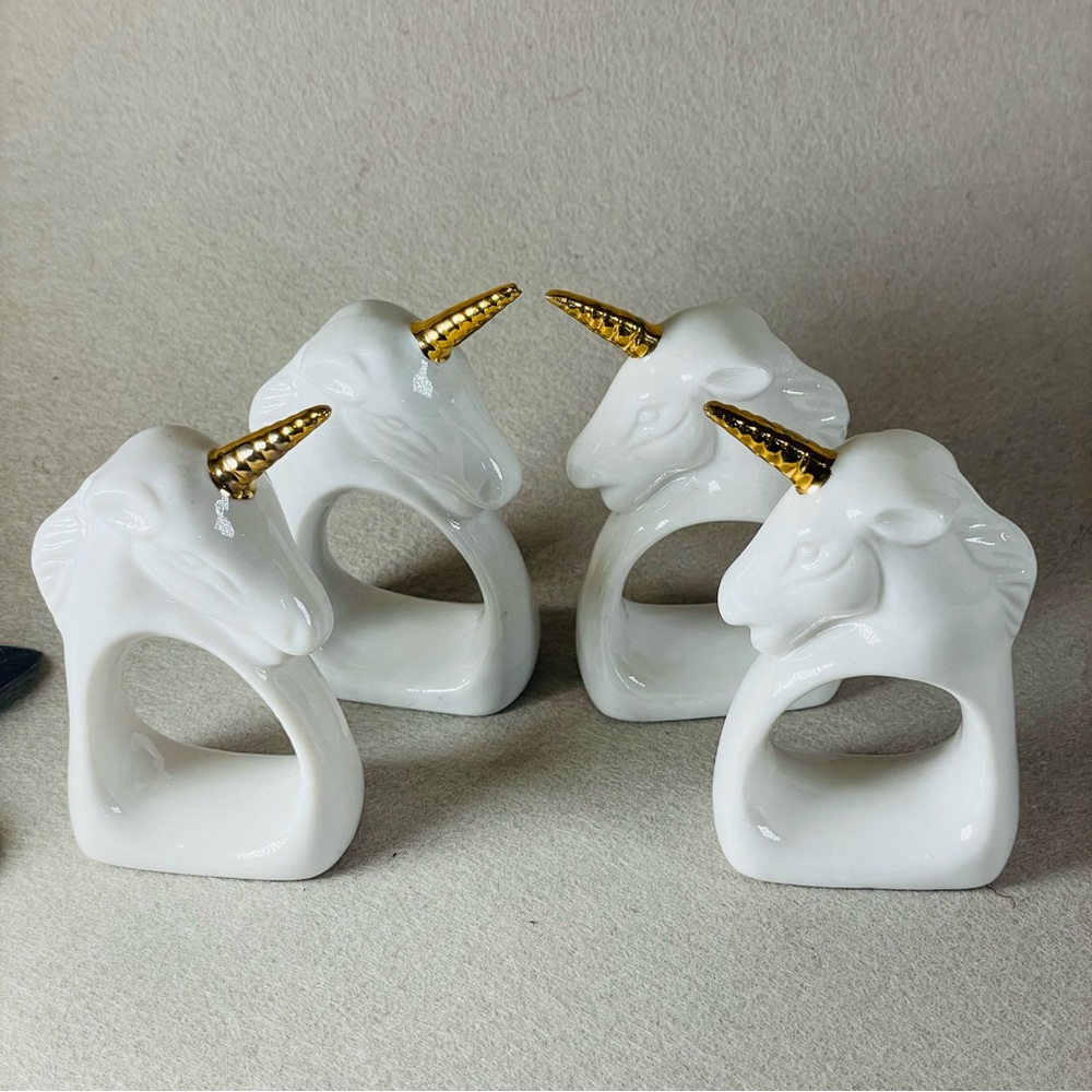 Vintage Unicorn Napkin Holders White Ceramic Gold Horns By  Knobler Taiwan 4 Set